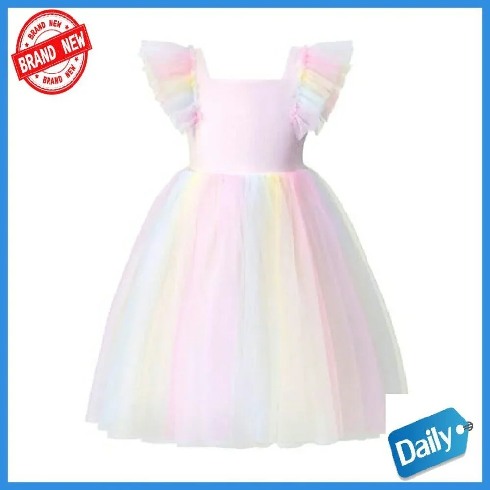 Toddler Girls Tulle Flower Girl Dress Ruffled Sleeve A-Line Special Occasion
